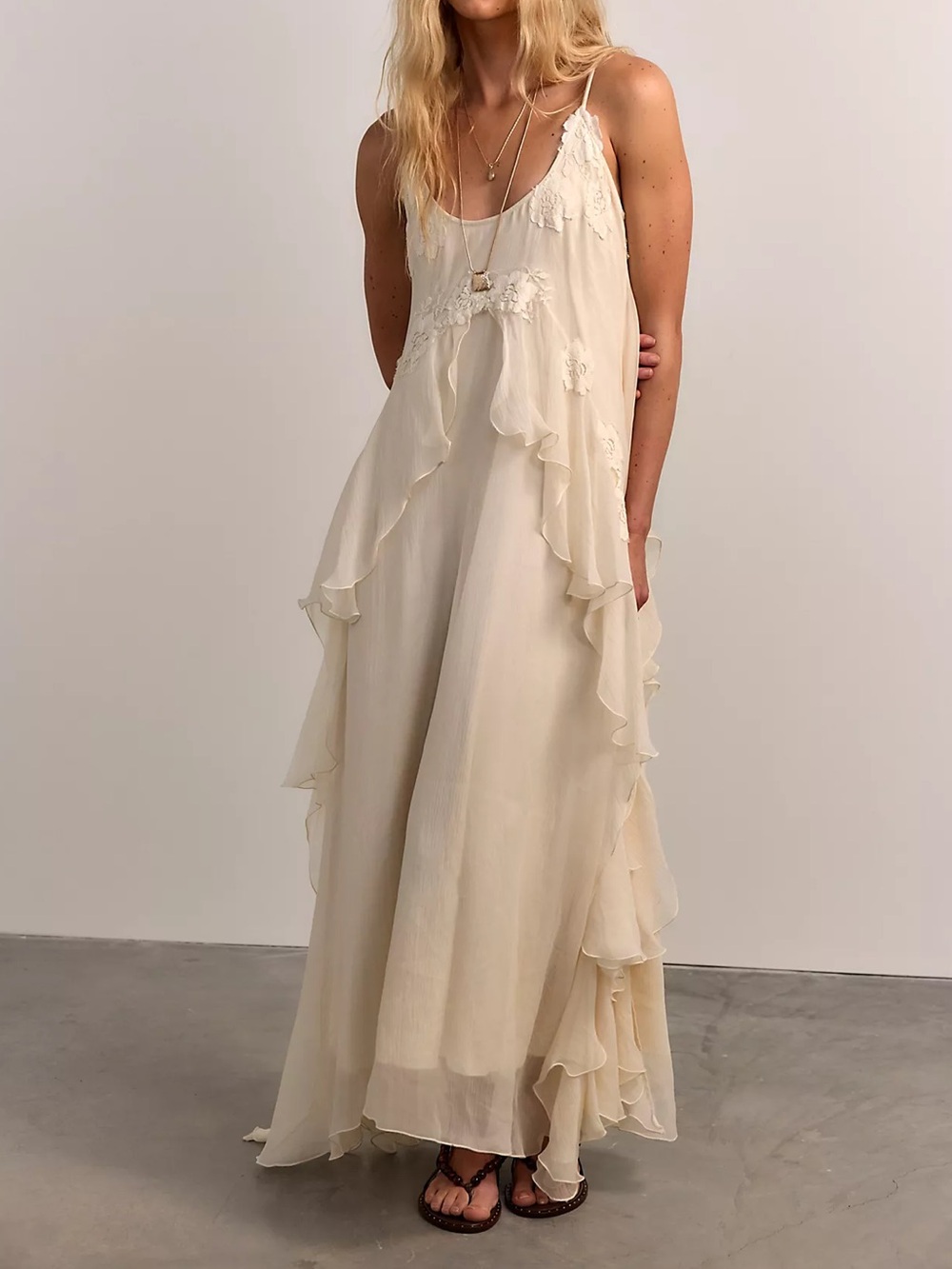 Free People Nigel Preston Floating Angel Chiffon Maxi Dress, Cream - Small